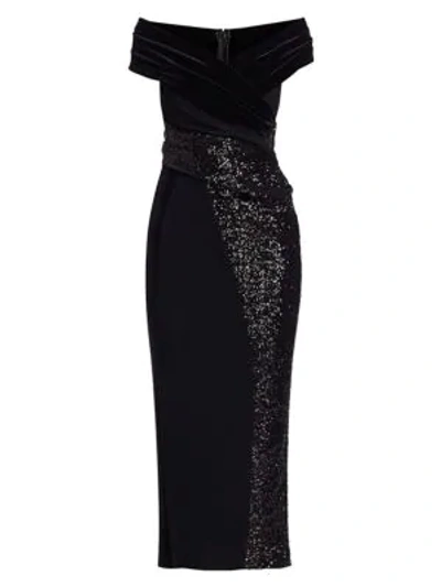 Shop Talbot Runhof Sequin & Velvet Mixed Media Cocktail Dress In Black