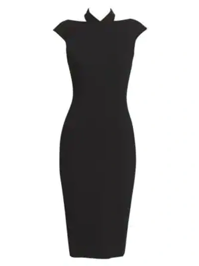 Shop Victoria Beckham Fitted Cap-sleeve Crepe Sheath Dress In Black