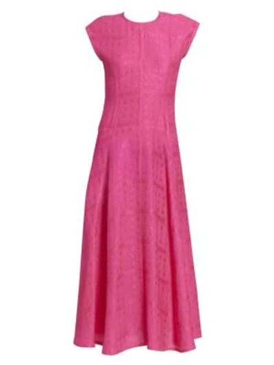 Shop Victoria Beckham Silk-blend Linear Cap-sleeve Midi Dress In Fuchsia