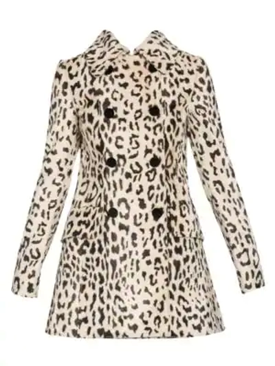 Shop Dolce & Gabbana Leopard-print Double-breasted Goat Hair Coat In Natural Leo