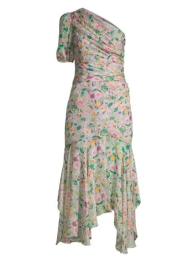 Shop Amur Laura Floral Silk Asymmetric Dress In Lilac