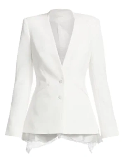 Shop Jonathan Simkhai Lace Trim Crepe Basque Jacket In White