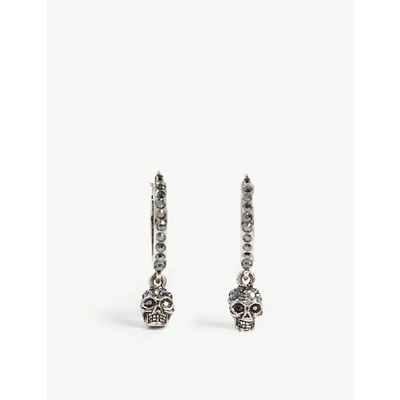 Shop Alexander Mcqueen Skull Pendant Hoop Earrings In Silver