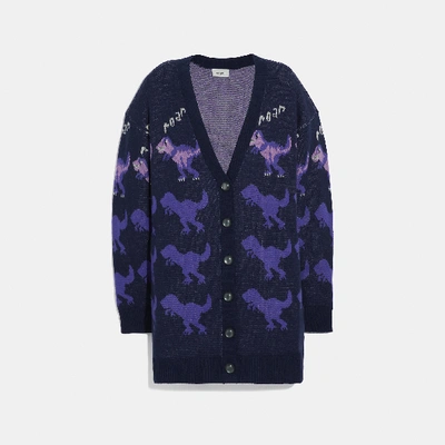 Shop Coach Rexy Roar Cardigan Coat In Purple Multi