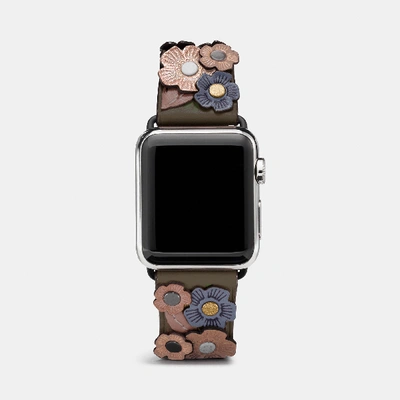 Shop Coach Apple Watch Strap With Tea Rose In Moss
