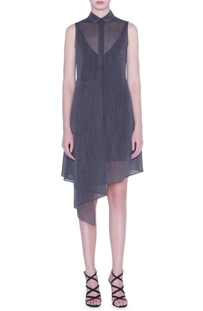 Shop Akris Asymmetrical Two-tone Wool Crepe Shirtdress In 093-black-birch