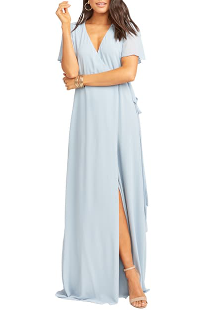 steel blue wrap dress