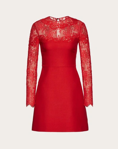 Shop Valentino Crepe Couture And Lace Dress In Red