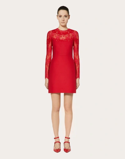 Shop Valentino Crepe Couture And Lace Dress In Red