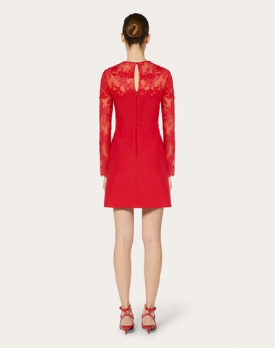Shop Valentino Crepe Couture And Lace Dress In Red