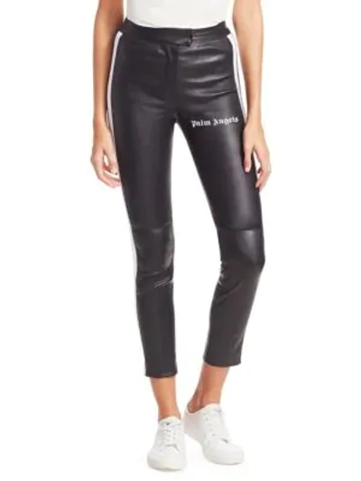 Shop Palm Angels Leather Track Biker Pants In Black White