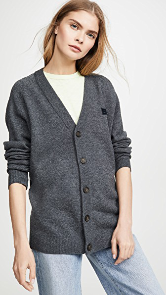 Acne Studios Neve Raglan Face Knit In Dark Grey Melange | ModeSens