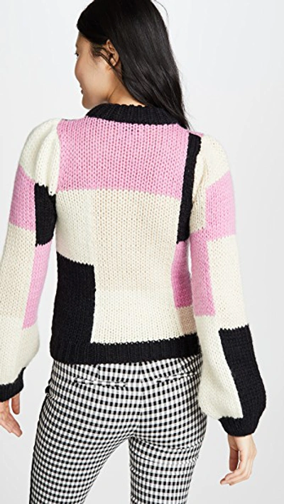Shop Ganni Hand Knit Wool Sweater In Block Colour