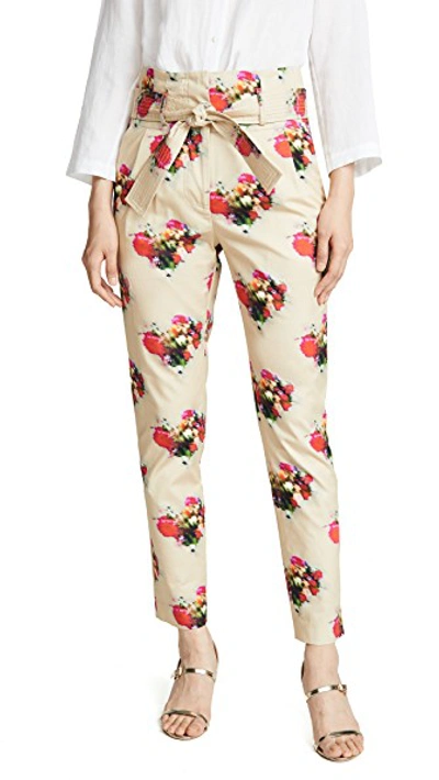 Shop Adam Lippes Tie Waist Tapered Pants In Khaki Floral