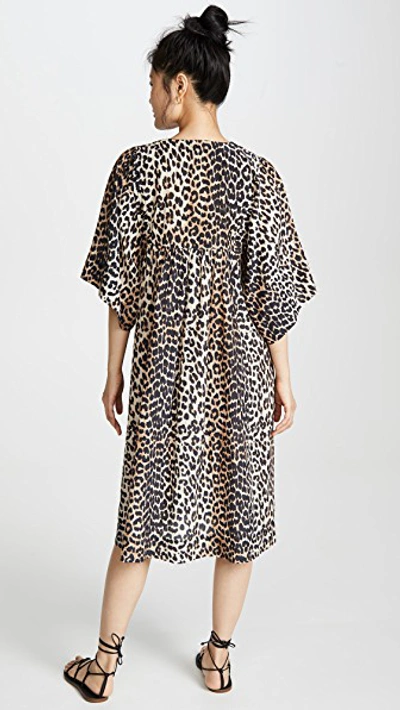 Shop Ganni Cotton Silk Everyday Dress In Leopard