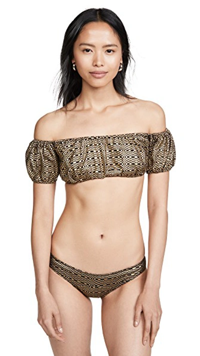 Shop Lisa Marie Fernandez Leandra Bikini In Gold/black Metallic Seersucker