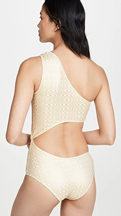 Shop Lisa Marie Fernandez Eugenie Maillot In Gold/cream Metallic