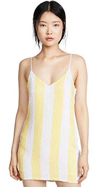 Shop Retroféte Claire Sequin Dress In Yellow Stripes