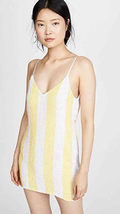 Shop Retroféte Claire Sequin Dress In Yellow Stripes