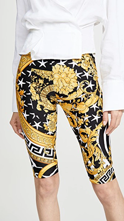 Shop Versace Printed Bike Shorts In Gold Multi