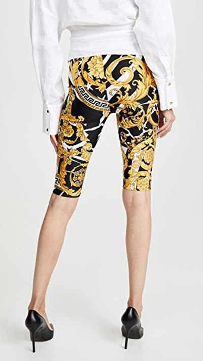 Shop Versace Printed Bike Shorts In Gold Multi