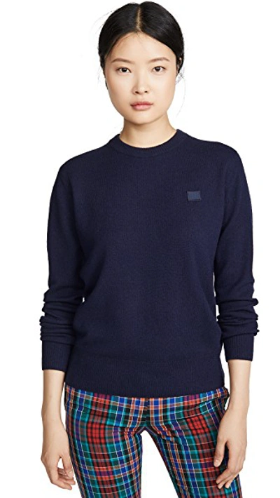 Shop Acne Studios Nalon Face Sweater In Navy Blue