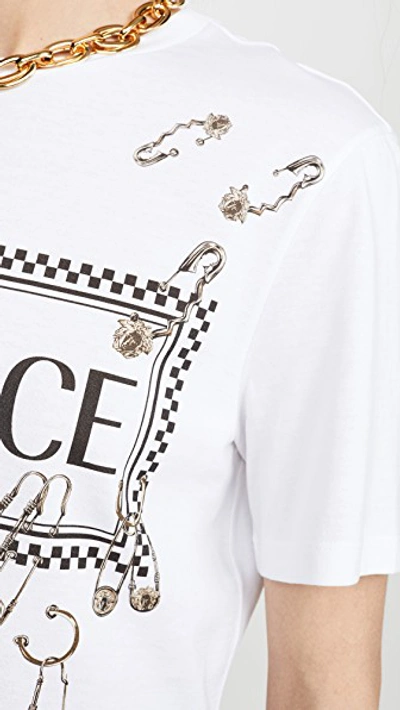 Shop Versace Safety Pin Logo T-shirt In White