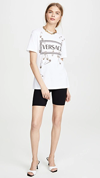 Shop Versace Safety Pin Logo T-shirt In White