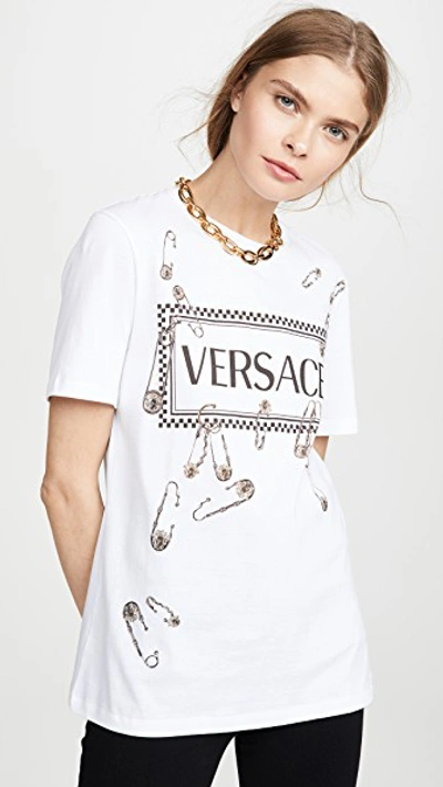 Shop Versace Safety Pin Logo T-shirt In White