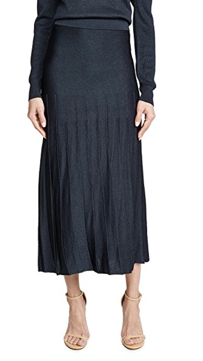Shop Cushnie High Waisted Pleated Knit Skirt In Navy
