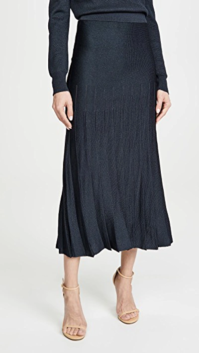 Shop Cushnie High Waisted Pleated Knit Skirt In Navy