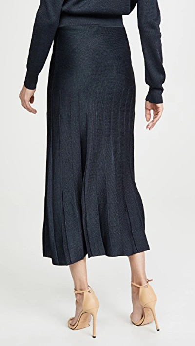 Shop Cushnie High Waisted Pleated Knit Skirt In Navy