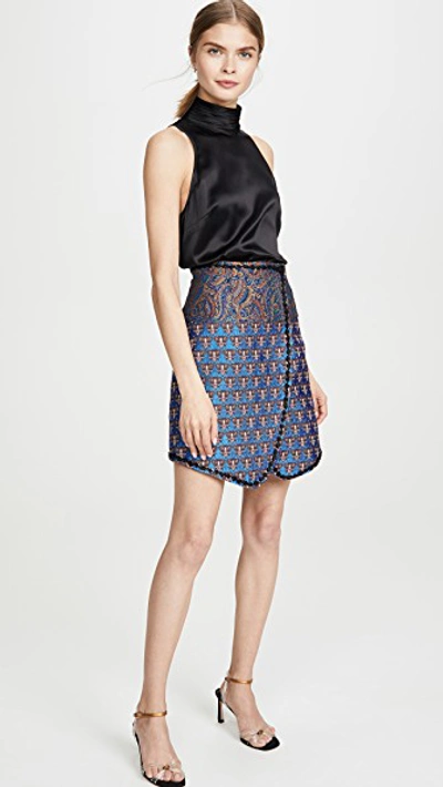 Shop Costarellos Wrap Paneled Skirt In Blue Multi