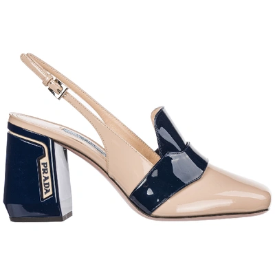 Shop Prada Women's Leather Heel Sandals In Blue