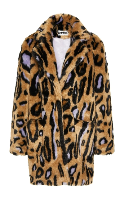 Shop Apparis Ness Mid Length Cheetah Coat In Purple