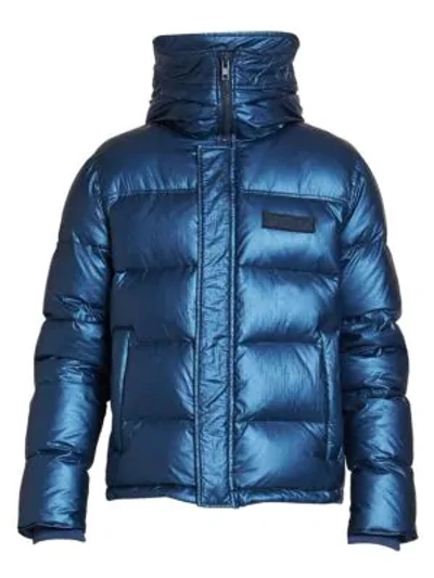 Shop Kenzo Down & Feather Fill Hooded Puffer In Slate Blue