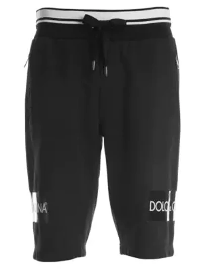 Shop Dolce & Gabbana Shiny Logo Tape Shorts In Black