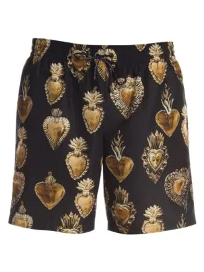 Shop Dolce & Gabbana Sacred Crown Swim Shorts In Black Gold