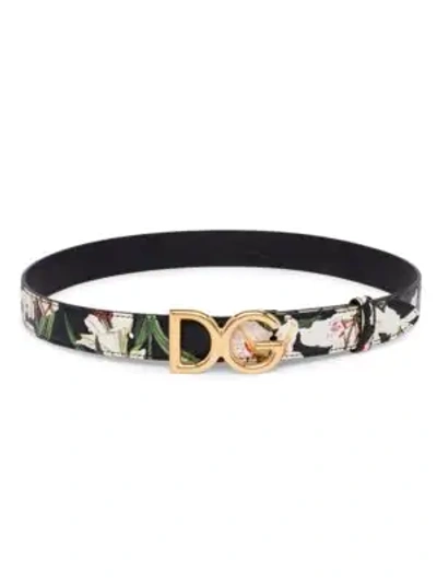 Shop Dolce & Gabbana Dg Logo Leather Floral Belt In Black