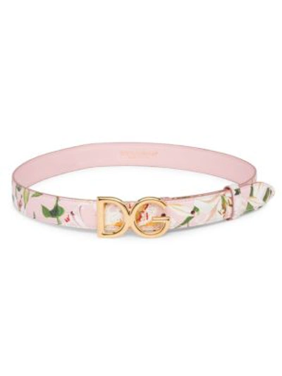 Shop Dolce & Gabbana Dg Logo Leather Floral Belt In Pink