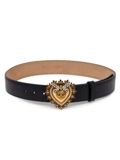 Shop Dolce & Gabbana Devotion Heart Leather Belt In Black