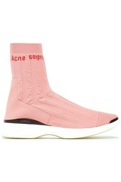 Shop Acne Studios Batilda Mesh-trimmed Stretch-knit Sneakers In Blush