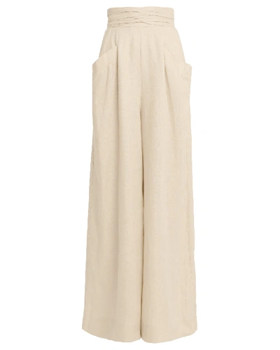 Shop Aje Carolyn Wide Leg Linen Pants In Beige