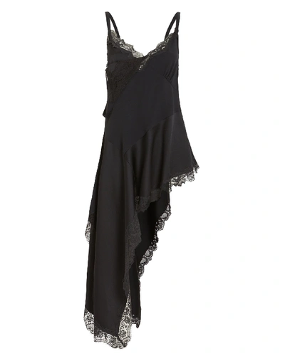 Shop Monse Satin Asymmetric Négligée Lace Camisole In Black