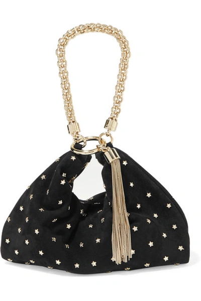Shop Jimmy Choo Callie Embellished Suede Shoulder Bag In Black