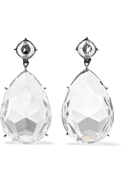 Shop Alexander Mcqueen Gunmetal-tone Crystal Clip Earrings In Clear