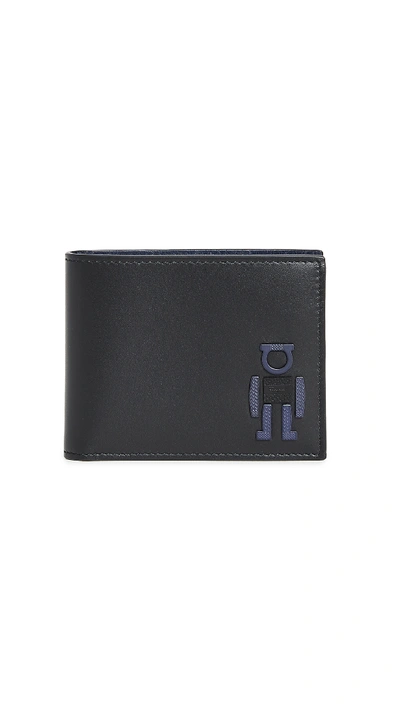 Shop Ferragamo Gancio Robot Bi-fold Wallet In Black/blue