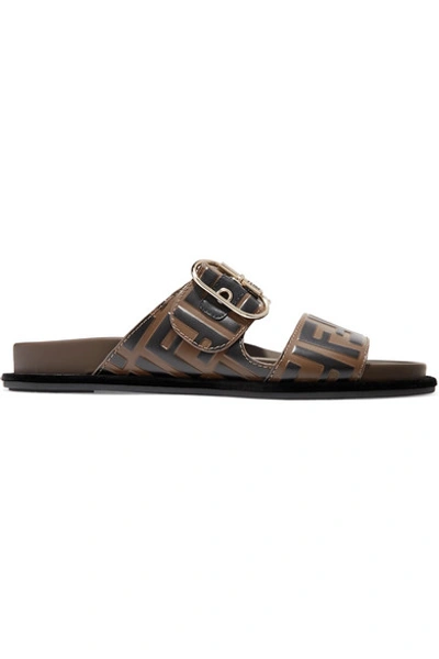 Shop Fendi Logo-print Leather And Rubber Slides