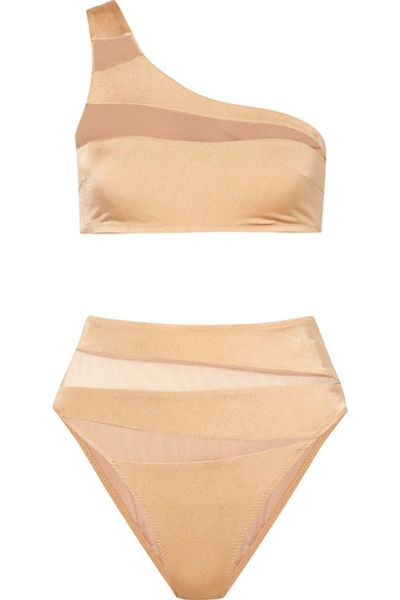 Shop Emma Pake Oriana + Gabriella Mesh-trimmed Bikini In Gold