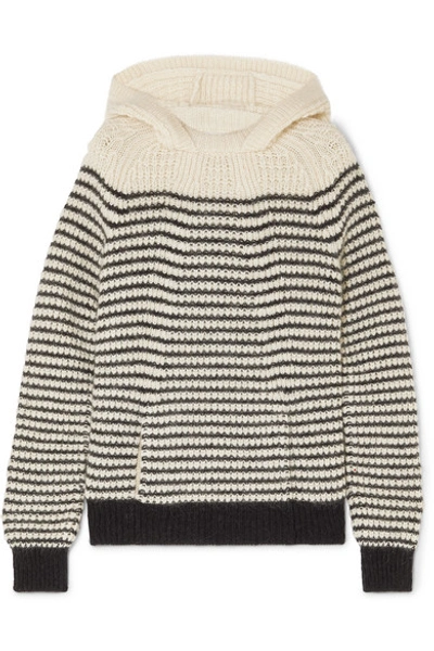 Shop Saint Laurent Striped Knitted Hoodie In Ivory